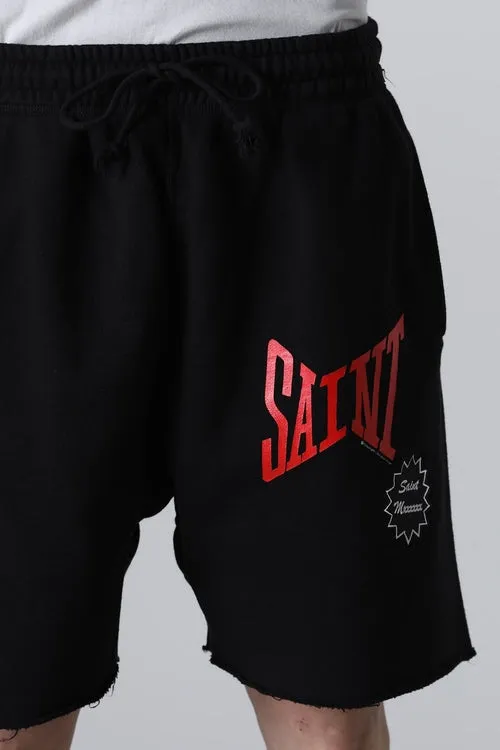 SAINT Mxxxxxx 'SAINT' SWEAT SHORTS/GRY/BLK embroidered SAINT LOGO basic shorts, distressed gray/washed black S-XL, four needles and six threads throughout, produced by a major domestic factory, imported Tajima machine embroidery, washed and distressed, original version